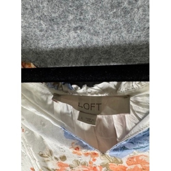 LOFT‎ Floral Dress Women Large White Blue Peach Short Sleeve Feminine Casual - Picture 2 of 8